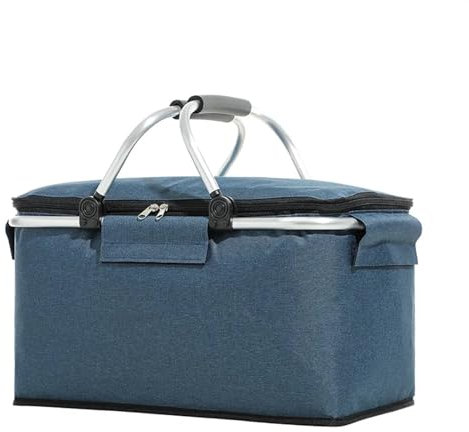 AYXAMO Thermotasche，Isoliertasche Super großer Outdoor-Picknickkorb, Kühlbox, wärmeisolierte Tasche, zusammenklappbar, faltbar, Aluminiumrahmenfolie(Blue)