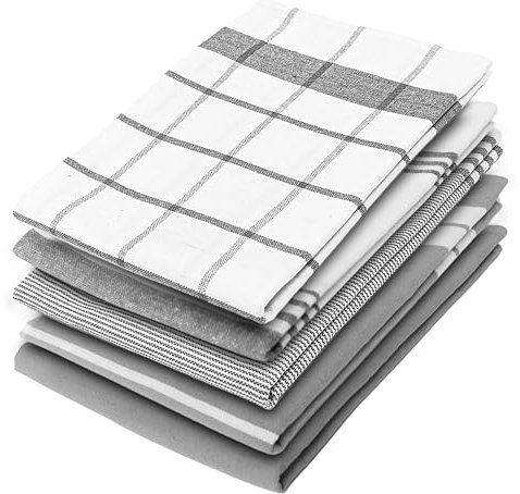 Cotton Notch Premium Kitchen Tea Towels Set of 5 – Eco-Friendly 100% Cotton Kitchen Towels Ultra Absorbent & Lint Free, Quick Drying Dish Cloth, 70 x 50 cm (Grey)