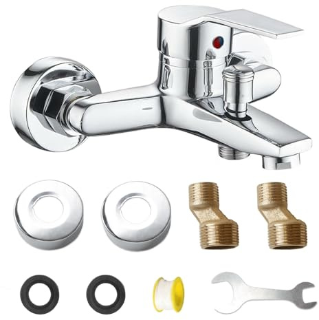 Kit Grifo Mezclador de Bañera, Grifo de Bañera Caliente y Frío con Accesorios de Montaje, Grifería para el Hogar y el Baño