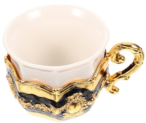 LABRIMP Taza de Café Vintage de Cerámica y Metal Taza con Asa para Hogar y Oficina y Decorativo Capacidad Adecuada para Diversas Bebidas