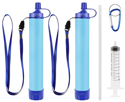 2PCS Filtre à Eau Personnel, Paille Filtration 2000L Portable pour Randonnée Camping Urgence, Équipement de Survival
