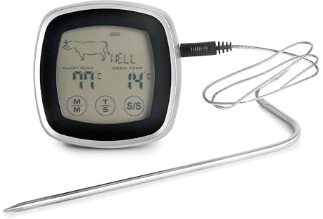 Lacor 62246 - Termómetro Digital para Carne con Pantalla Táctil LCD | En acero inoxidable, para un uso práctico y profesional en cocina; ideal para cocina profesional y uso diario en casa