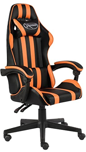 Fangmaliuyun Gaming Stuhl Schwarz Orange Höhenverstellbar 62x69x115-130 cm Kunstleder Bürostuhl Drehbar mit Kopfstütze & Lendenkissen Modernes Design Gamer Stuhl für Home Office Schlafzimmer