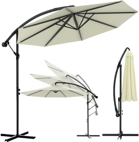 Huracan Alu Sonnenschirm 300cm/350cm, Ampelschirm Groß Abdeckung Kurbelschirm mit Ständer, UV-Schutz Wasserdicht Windschutz, 360° drehbar Gartenschirm Marktschirm für Balkon, Garten, Terrasse