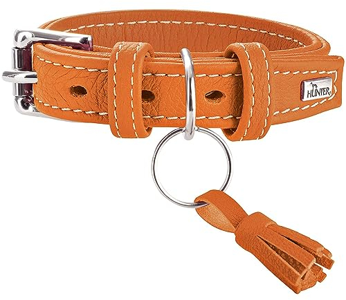 HUNTER CANNES Hundehalsband, Leder, Nappaleder, weich, edel, elegant, 35 (XS), orange