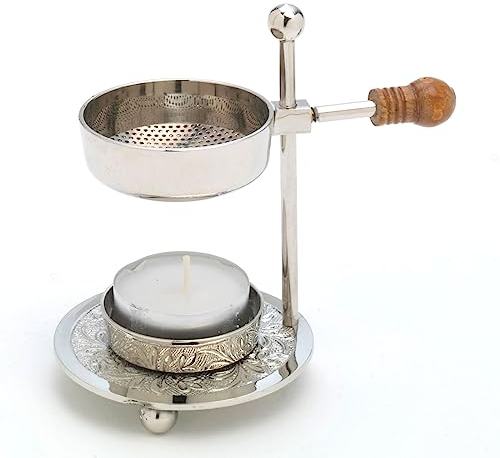 Asmondia Weihrauchbrenner ca.11cm Messing vernickelt glänzend - für Weihrauch und Kräuter