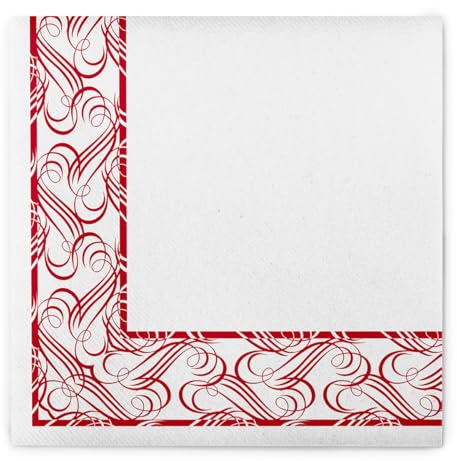 Sovie HORECA Serviette KARIMA in Bordeaux aus Linclass® Airlaid, 40 x 40 cm, 50 Stück, Design: filigraner bordeauxfarbener Ornamentrahmen – ideal für Gastronomie & Events