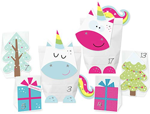 KuschelICH DIY Adventskalender Einhorn zum Befüllen & Basteln - selber Machen ohne Schere & Kleber - alle Teile gestanzt - wiederverwendbar