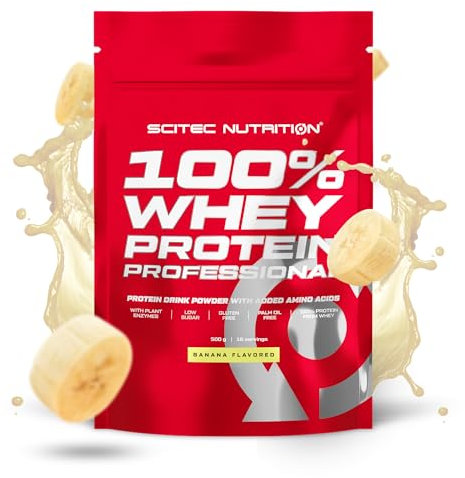 Scitec Nutrition 100% Whey Protein Professional - Amélioré avec des acides aminés supplémentaires et des enzymes digestives - Sans gluten - Sans huile de palme, 500 g, Banane