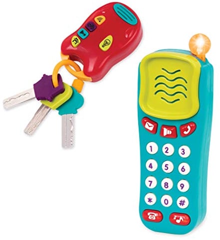 Battat - Giocattoli sensoriali - Telefono luminoso e portachiavi per bambini - Chiavi dell'auto e telefono sonoro, 18 mesi +