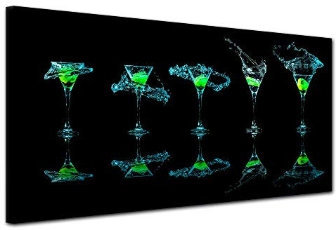 DECLINA, Tableau Decoration Murale Salon Cuisine, Toile imprimée, Tableau Deco Tableau Moderne Verre à Martini 60x30 cm Vert