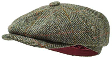 Borges & Scott Lomond Schirmmütze Newsboy – Schiebermütze aus 100% handgewebter Wolle - Harris Tweed - wasserabweisend - Feld Fischgrätenmuster 62cm