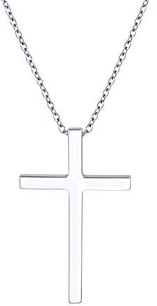 Flyow 925 Sterling Silber klassische Simpel Kreuz Kette Anhänger Schmuck Halskette für Herren, Silber Kette 61 cm Geschenk (Kleines Kreuz)