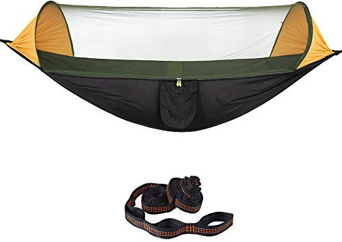Tomyeer Hamac de camping avec moustiquaire et sangles d'arbre en toile de parachute légère pour randonnée