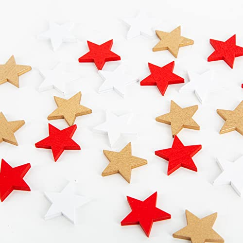 Logbuch-Verlag 24 kleine Holzsterne mini Sterne aus Holz Gold rot weiß Streudeko Tischdeko Weihnachten Bastelzubehör 2,5 cm