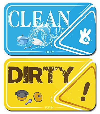 RUNSY Dishwasher Magnet Clean Dirty Sign Universal Kitchen Dish Washer Reversible Indicator Upgraded Super Strong Magnet Double Sided Flip with Magnetic Metal Plate (Sky Blue/Lemon Yellow)