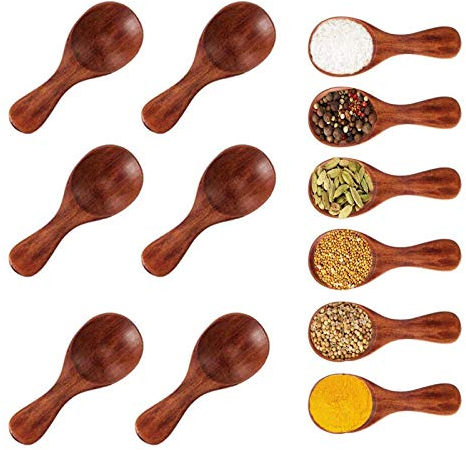 6 Pièces Petites Cuillères à Sel en Bois pour épices, Crème Glacée, Condiments, Thé, Assaisonnement, Lait, Gâteau - Mini Cuillère de Bain
