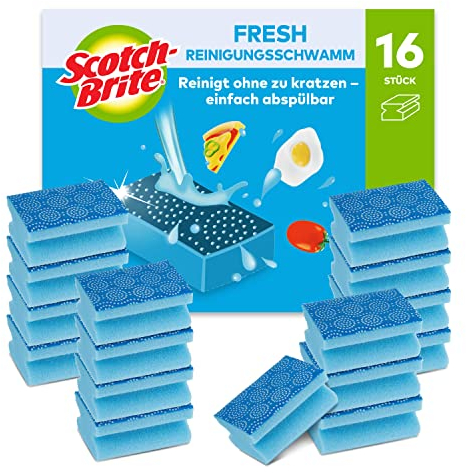 Scotch-Brite Fresh Non Scratch Scrub Sponge, 16 Pieces - Cleans Dishes without Scratching Surfaces or Trapping Food