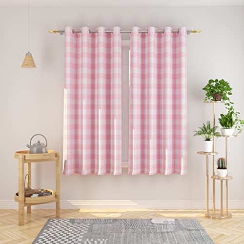NATUS WEAVER Tende rosa e bianco bufalo a quadri quadri tenda a quadri 160 cm di lunghezza soggiorno tende plaid scacchiere cucina camera da letto finestra trattamento set 2 pannelli occhielli top
