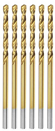 sourcing map High Speed Steel Straight Shank Twist Drill Bit Fully Ground Titanium Coated 1.9mm Drill Diameter 46mm Total Length 21mm Drill Bit Length 6 Pcs
