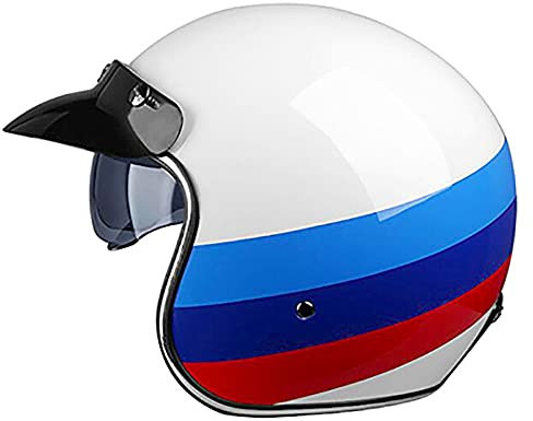 Woljay Retro Motorradhelm 3/4 Jethelm Halbhelme Motorrad Jethelm mit Schild Sonnenblende für Männer Frauen Erwachsene ECE 22/05 DOT Approved (XX-Large, Blau)