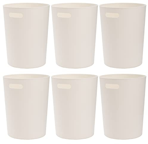 Lyellfe 6 Pack Small Trash Can, 5.6Liter Round Plastic Wastebasket with Handles, White Garbage Container Recycling Bins for Compact Space Bathroom, Office, Bedroom, Kitchen
