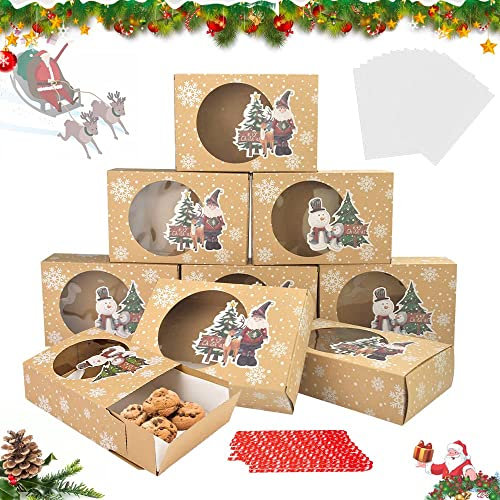 JUNMEIDO 12Pcs Weihnachts Kekskästen Boxen Keksverpackung mit Sichtfenster Keksschachtel Weihnachten Keks Schachtel Karton Keksschachteln Deko Kekse Verpackung für Schokolade Pralinenschachtel