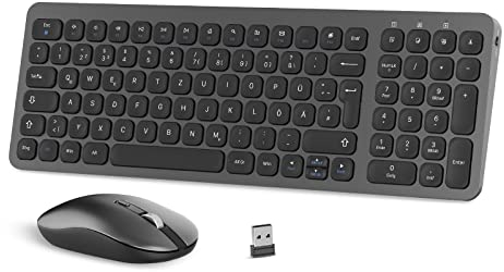 PINKCAT Tastatur Kabellos, Maus und Tastatur mit Maus Funktastatur mit Maus 2.4G PC Tastatur Kabellos 2 in 1 USB Laptop Tastatur Computertastatur für PC/Computer/Laptop/Smart TV Grau
