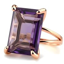 14k Oro Rosa Anello con Ametista - Anelli Pietra di Nascita a Taglio Smeraldo - Eleganti Anelli Viola per Donne - Regalo e Gioielli Moda per Lei