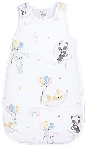 TupTam Schlafsack Baby 2.5 TOG – OEKO-TEX Ganzjahresschlafsack Kinder mit Seitlichem Reißverschluss, Ärmellos, Farbe: Tiere/Luftballons/Mond, Größe: 80-86