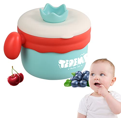 Isolierender Thermobehälter,Breischale Baby, Hält als kalt/warm - Doppelwandig 160-400ml Edelstahl Saugnapf Schüssel,Lunchbox Kindergeschirr,für Baby und Kinder (Grün,Becher)