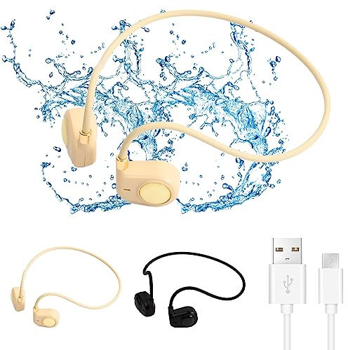 Bluetooth Open Ear Kopfhörer, Luftleitung-Kopfhörer mit Mikrofon, Ipx5 Wasserdichter Bluetooth Ohrhörer, Drahtloser Hals Sportkopfhörer für Laufen Radfahren Wandern Im Fitnessstudio (Beige)