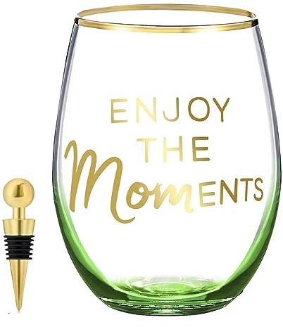 lomitech Water Glasses Friendship Gifts Stemless Wine Glasses 16.9oz with Wine Bottle Stoppers,Gifts for Friend Bestie Sister Men Wine Lover Friendship Birthday Graduations