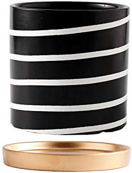 Macetas suculentas Redondas Rayas Blancas y Negras Maceta de flores de cerámica Agujero de drenaje y platillo desmontable Macetas de cerámica Maceta de cactus Maceta de hierbas Cumpleaños Boda (Tamaño