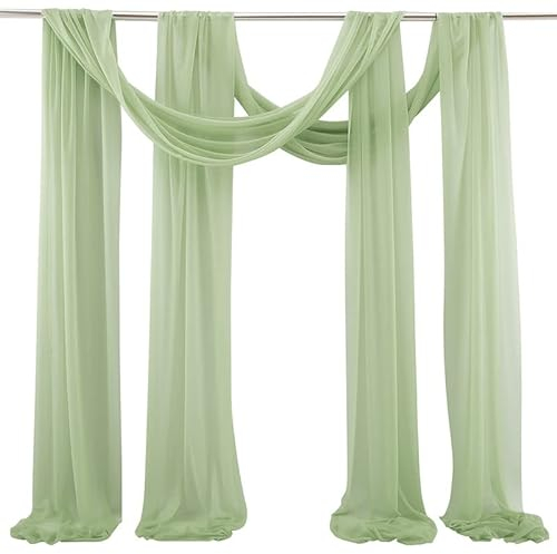 PTNKUIIY Hochzeitsbogen Vorhang, 2 Stück Drapierstoff Tüllstoff Tüll Foto Hintergrund Hochzeit Vorhang Deko Querbehang Traubogen Vorhang Hochzeitsdekoration Brautparty,Urlaub Party -75 * 300cm,Grün