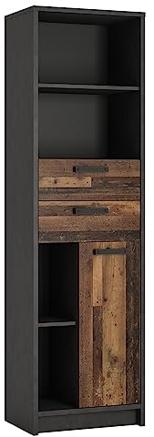 Lomadox Regal Jugendzimmer offener Schrank in grau mit Holz Nb., Bücherschrank, Schrank, Regal, Standregal, B/H/T ca. 55,8/196/42 cm