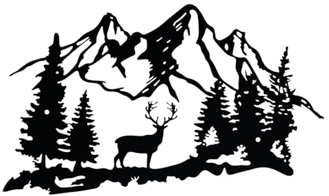 bowarepro Metall Hirsch Wald Hütte Wanddekor Mit Montagezubehör, Garten Ornamente Wandkunst, Wandskulptur Plakette Dekorationen für Zuhause Indoor Outdoor Dekor Hof Zaun Schuppen Wände (Schwarz)