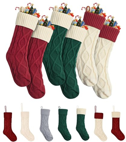 Mr. Pen- Cable Knit Christmas Stockings, 18 Inch, 6 Pack