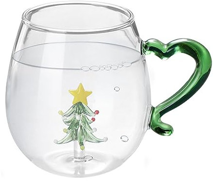 -Trinkglas mit Tier im Inneren – Borosilikatglas, niedlicher Tier-Innenbecher, 400 ml, weihnachtliches Motiv, Tier-Innenglas mit Hen-kel, Geschenk für Weihnachten, Geburtstag, Valentinstag