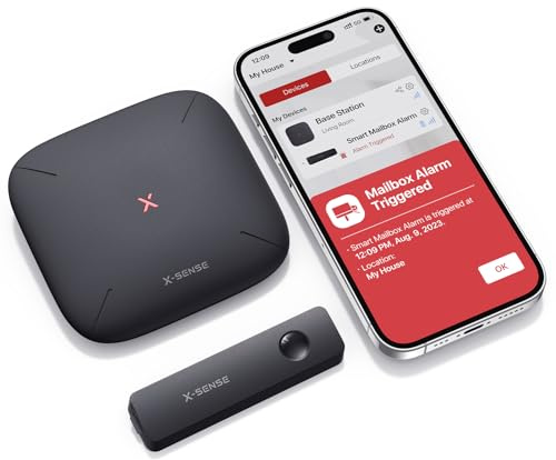 X-Sense Smart Mailbox Alarm, Wireless Long Range Mailbox Alert, Mailbox Sensor with SBS50 Base Station for Delivered Mail, SMA11