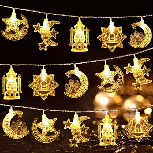 DAZZTIME Led Muslim Ramadan Lichterkette,20 Led Ramadan Deko Lichterkette 3m,Eid Mubarak Dekoration,Stern Mond Lichter,Ramadan Deko Lampe,Dekorationen für Zuhause Garten Geburtstag Party.