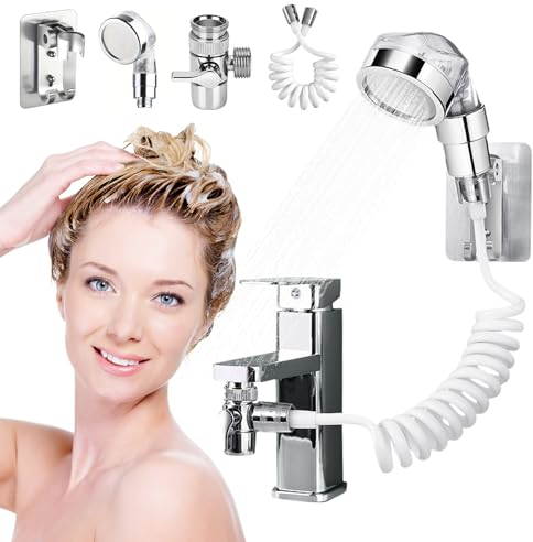 AUSYIWI Doccetta per Lavandino, Doccia per Rubinetti, Doccetta con Tubo, con Tubo Estensibile 1,5M, Perfetto per Il Lavaggio Dei Capelli,Animali,Del Bagno, Cucina