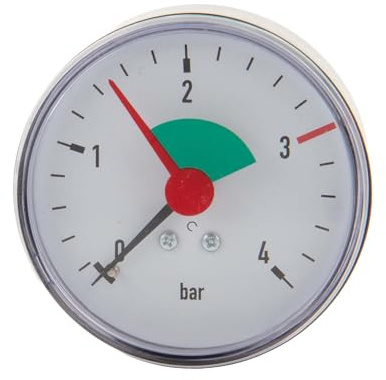 tecuro Heizungsmanometer 0-4 bar, Ø 63 mm - 3/8 Zoll Anschluss axial (hinten), selbstdichtend, mit justierbarem Stellzeiger