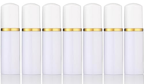 7 x Empty Lash Shampoo Bottles 60ml Lash Foaming Pump Bottles Dispenser Airless Foam Pump Bottles (White Bottle/Gold Pump/White Lid)