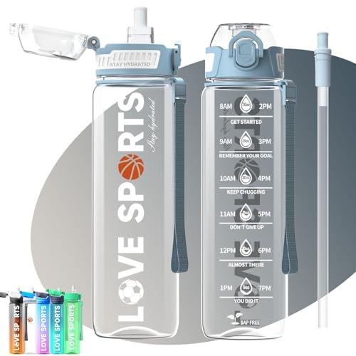 MYFOREST 1L Trinkflasche (großer/klein Schluck 2-in-1) Tritan™ 100% Spülmaschinenfest, BPA-frei Wasserflasche, Stoßfest, Zeitmarker für Motivierende Flüssigkeitszufuhr