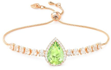 Linawe Green Peridot Crystal Imitation Diamond Bracelet, Rose Gold Chain Rhinestone Charm Bracelets for Women, Birthstone Moissanite Cubic Zirconia Bracelet Set, Prom Wedding Jewellery
