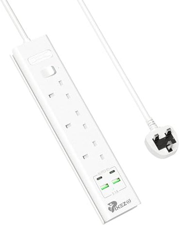 Extension Lead | Extension Lead with USB Slots | Surge Protected Extension Board with 3 AC Outlets and 4 USB ports (2 USB A - IQ 2.4A, 2 USB C - IQ 3.0A) Cable 3M Long