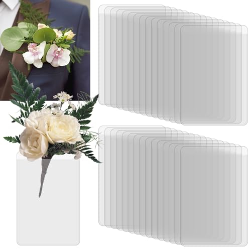 30pcs Support Boutonnière, Support Carré de Poche Transparent Pliable sans Épingle Support de Pochette pour Boutonnière pour Mariage Bal de Fin d'Année (Fleurs Non Incluses)