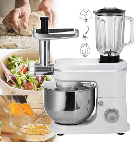 Procesadores De Alimentos Multifuncionales 3 En 1 Con Licuadora Y Carne De 6 Litros, Batidora De Pie Profesional Y Picadora De 1500 W, Máquina De Cocción Para Hacer Pasta/mezclar Verdura(Color:Blanco)