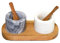 Marble Salt and Pepper Pots On Acacia Wood Tray Grey White Smooth Stone Serving